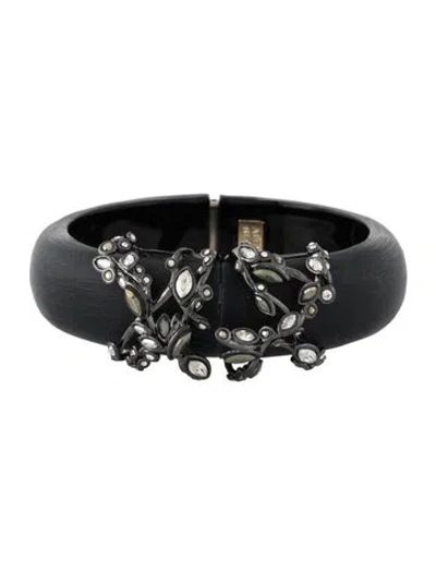 Pre-owned Alexis Bittar Crystal & Lucite Hinged Bangle Bracelet, 6.5" In Black/clear