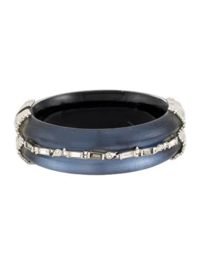 Pre-owned Alexis Bittar Crystal & Lucite Hinged Bangle Bracelet, 6.75" In Blue
