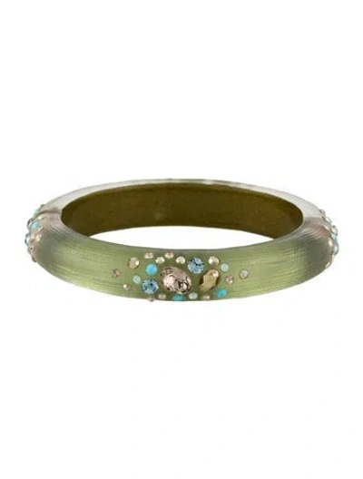 Pre-owned Alexis Bittar Crystal & Lucite Hinged Bangle Bracelet, 7" In Blue