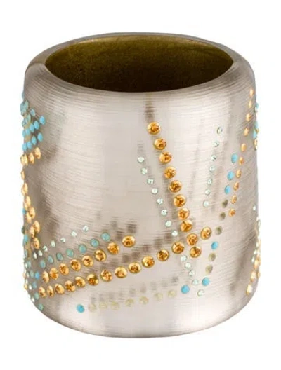 Pre-owned Alexis Bittar Crystal & Lucite Hinged Bangle Bracelet, 7" In Multi