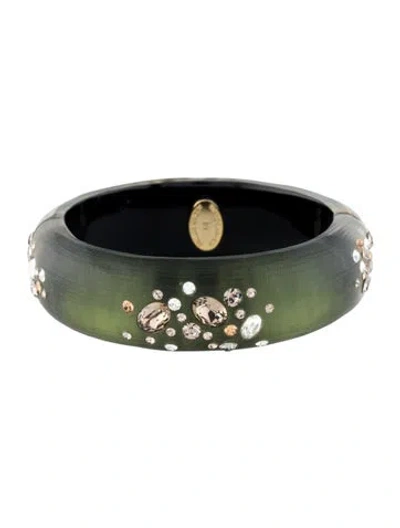 Pre-owned Alexis Bittar Crystal & Lucite Hinged Bracelet, 7" In Green