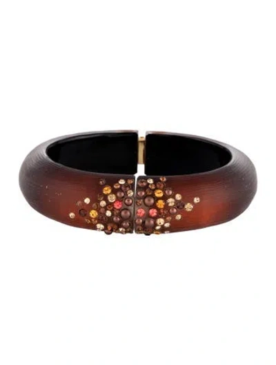 Pre-owned Alexis Bittar Crystal & Lucite Hinged Cuff Bracelet, 7" In Orange/red