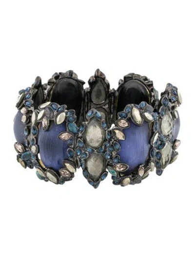 Pre-owned Alexis Bittar Crystal & Lucite Neo Boho Large Hinged Bangle, 6.5" In Multi