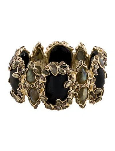 Pre-owned Alexis Bittar Crystal & Lucite Neo Boho Large Hinged Bangle, 6.75" In Multi