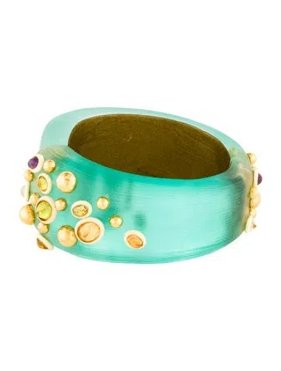 Pre-owned Alexis Bittar Crystal And Lucite Nugget Hinged Bangle Bracelet, 7.5" In Blue