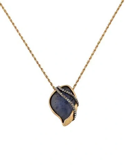 Pre-owned Alexis Bittar Crystal & Lucite Pendant Necklace, 19.5" In Blue/clear