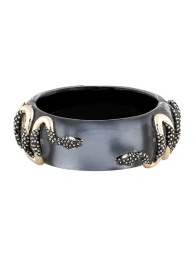 Pre-owned Alexis Bittar Crystal & Lucite Snake Hinged Bangle Bracelet, 7.25" In Black/grey