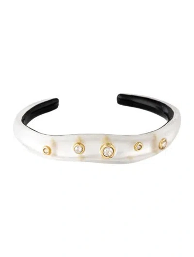 Pre-owned Alexis Bittar Crystal And Lucite Studded Cuff Bracelet, 7" In Clear