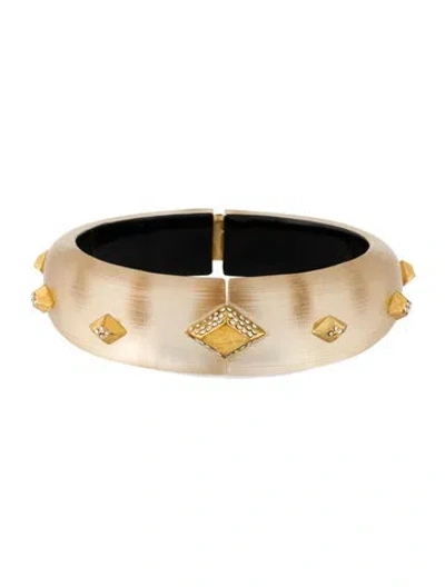 Pre-owned Alexis Bittar Crystal & Lucite Studded Hinged Bangle Bracelet, 6.75" In Black/clear