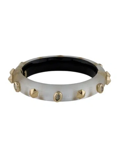 Pre-owned Alexis Bittar Crystal & Lucite Studded Hinged Bracelet, 6.5" In Multi