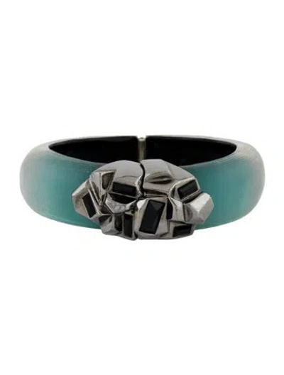 Pre-owned Alexis Bittar Crystal & Lucite Tapered Hinge Bangle Bracelet, 7" In Blue