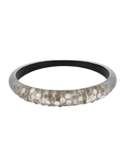 Pre-owned Alexis Bittar Crystal & Lucite Tapered Skinny Bangle Bracelet, 8.5" In Neutrals