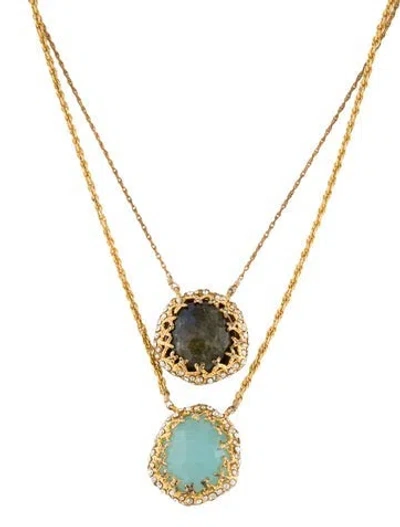 Pre-owned Alexis Bittar Crystal & Stone Double Pendant Necklace, 15.5" In Multi