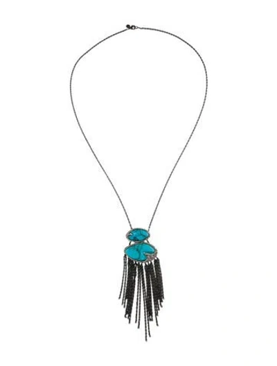 Pre-owned Alexis Bittar Crystal & Stone Elements Tassel Pendant Necklace, 33" In Blue
