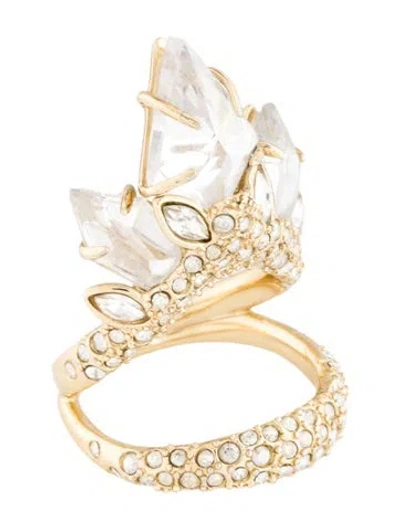 Pre-owned Alexis Bittar Crystal & Stone Encrusted Crown Cocktail Ring In Clear