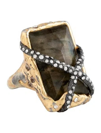 Pre-owned Alexis Bittar Crystal & Stone Rocky Solitaire Cocktail Ring In Multicolor