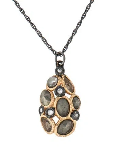 Pre-owned Alexis Bittar Crystal & Stone Two -tone Pendant Necklace, 19.75" In Gray