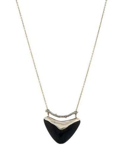 Pre-owned Alexis Bittar Crystal Bar Shield Pendant Necklace, 19" In Black