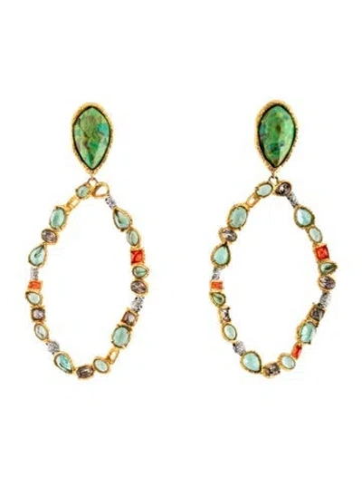 Pre-owned Alexis Bittar Crystal Clip On Drop Earrings In Green/red