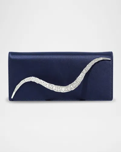 Alexis Bittar Crystal Curve Satin Clutch Bag In Blue