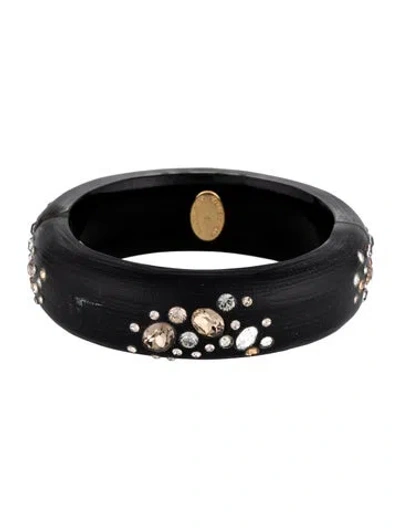 Pre-owned Alexis Bittar Crystal Embellished Lucite Hinge Bangle, 7.5" In Black