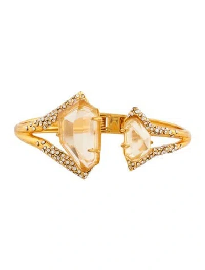 Pre-owned Alexis Bittar Crystal Encrusted & Lucite Hinged Bracelet, 7" In Clear
