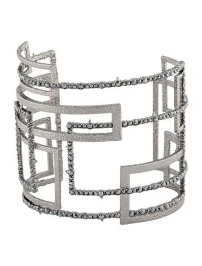 Pre-owned Alexis Bittar Crystal Encrusted Brutalist Cuff Bracelet, 5.5" In Black