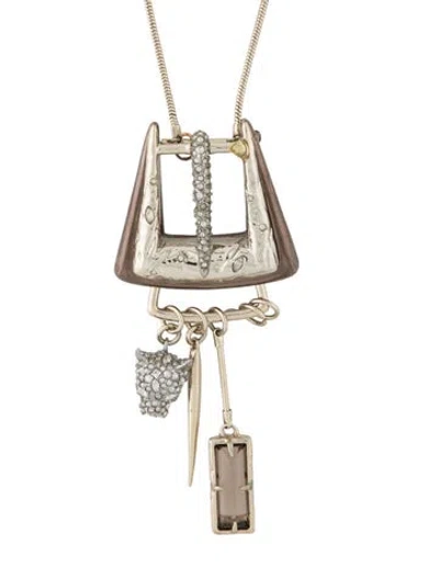 Pre-owned Alexis Bittar Crystal Encrusted Charms Convertible Buckle Pendant Necklace, 31.75" In Brown