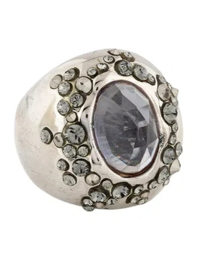 Pre-owned Alexis Bittar Crystal Encrusted Dome Cocktail Ring In Blue