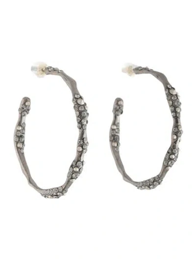 Pre-owned Alexis Bittar Crystal Encrusted Hoop Earrings In Grey/silver