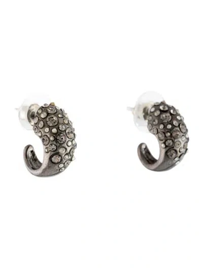 Pre-owned Alexis Bittar Crystal Encrusted Hoop Earrings In Grey/silver