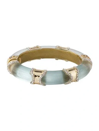 Pre-owned Alexis Bittar Crystal Encrusted Lucite Hinged Bangle, 7" In Green