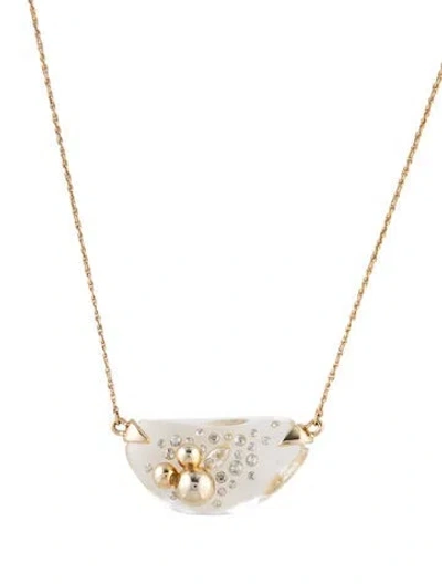 Pre-owned Alexis Bittar Crystal Encrusted Lucite Pendant Necklace, 18.5" In Clear