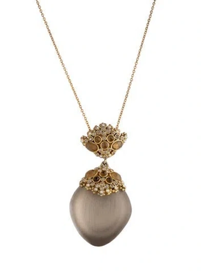 Pre-owned Alexis Bittar Crystal Encrusted Lucite Pendant Necklace, 19" In Brown
