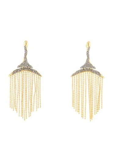 Pre-owned Alexis Bittar Crystal Encrusted Solanales Fringe Drop Earrings W/ Tags In Transparent