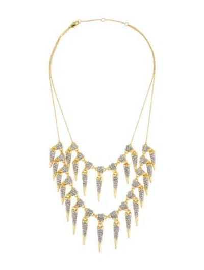 Pre-owned Alexis Bittar Crystal Encrusted Solanales Spear Layered Fringe Multistrand Necklace, 16" In Transparent