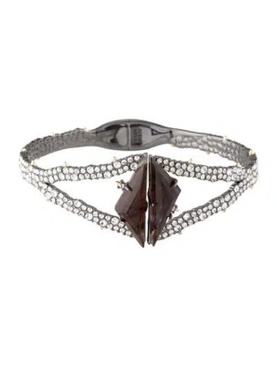 Pre-owned Alexis Bittar Crystal Hinged Cuff Bracelet, 6.75" In Clear/grey