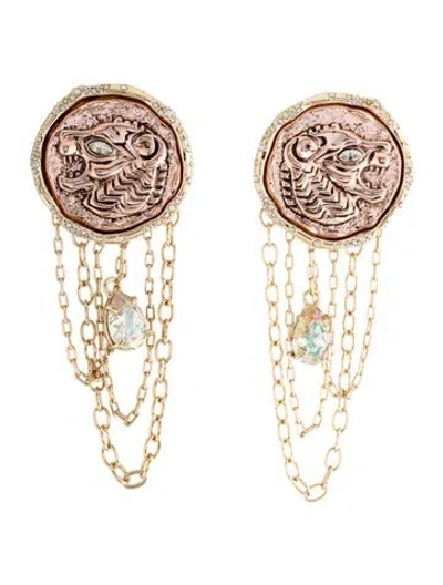 Pre-owned Alexis Bittar Crystal Lion Antique Coin Clip-on Earrings In Multicolor