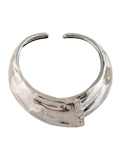Pre-owned Alexis Bittar Crystal Liquid Metal Hinge Collar, 15" In Silver