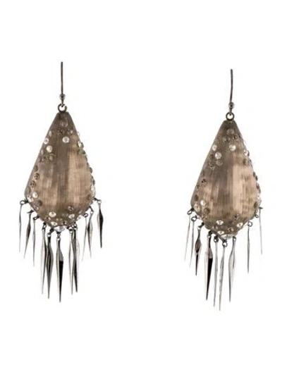 Pre-owned Alexis Bittar Crystal, Lucite & Faux Pearl Tassel Earrings In Transparent