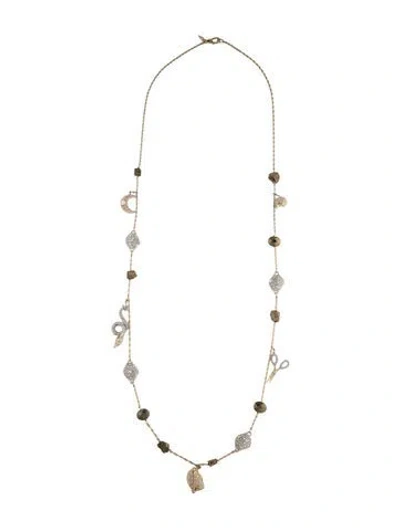 Pre-owned Alexis Bittar Crystal Mixed Charm Station Necklace, 38" In Multicolor