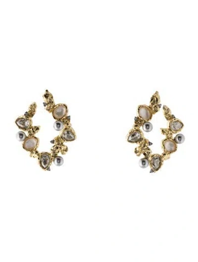 Pre-owned Alexis Bittar Crystal, Mother Of Pearl & Faux Pearl Pebble Cake Hoop Earrings In Transparent
