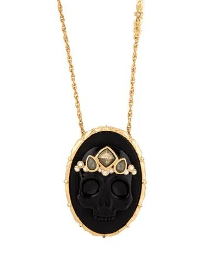 Pre-owned Alexis Bittar Crystal Muse Dor Skull Pendant Necklace, 31.75" In Black