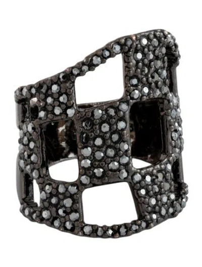Pre-owned Alexis Bittar Crystal Pavé Checkerboard Band Ring In Multicolor