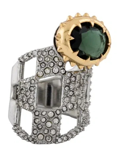 Pre-owned Alexis Bittar Crystal Pave Checkerboard Georgian Ring In Blue
