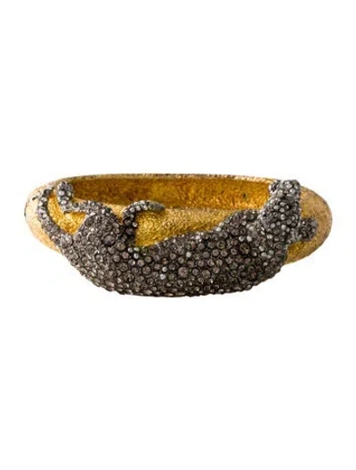 Pre-owned Alexis Bittar Crystal Pavé Panther Hinged Bangle Bracelet, 6.25" In Transparent