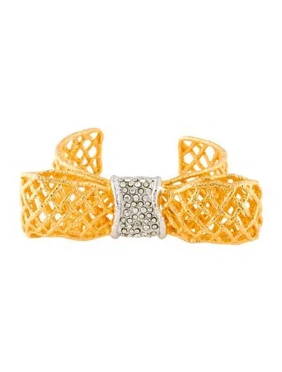 Pre-owned Alexis Bittar Crystal Pavé Woven Bow Cuff Bracelet, 6" In Transparent