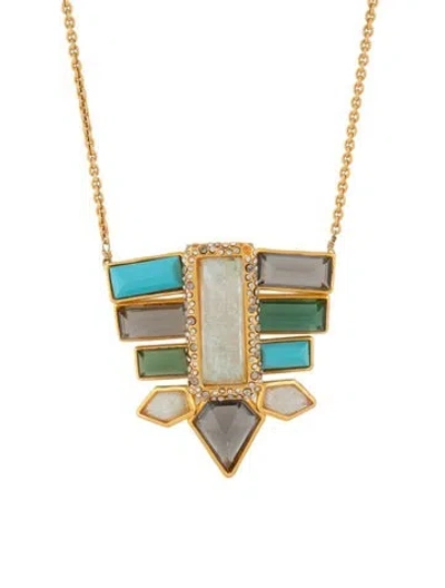 Pre-owned Alexis Bittar Crystal Pendant Necklace, 32" In Blue/green/grey