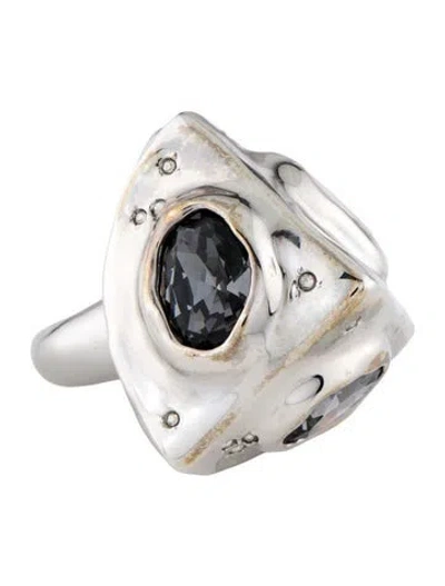 Pre-owned Alexis Bittar Crystal Pyramid Relic Cocktail Ring In Multi