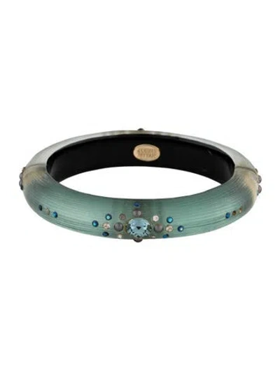 Pre-owned Alexis Bittar Crystal, Resin & Lucite Hinged Bangle Bracelet, 7" In Blue